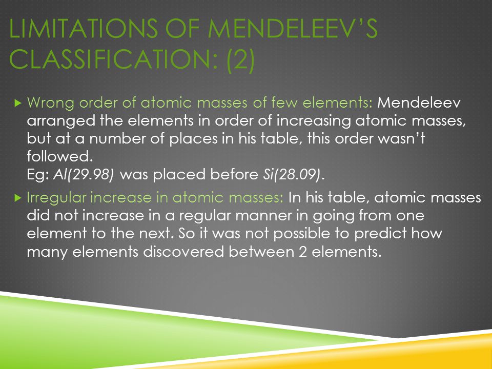 Limitations of Mendeleev’s Classification: (2)