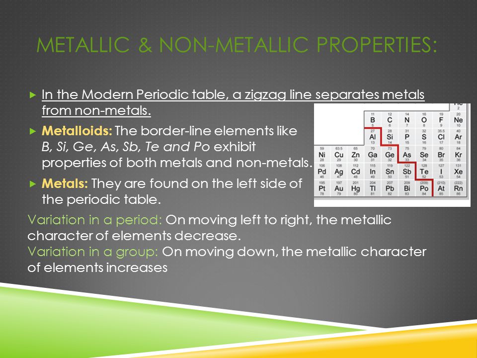 Metallic & Non-metallic properties: