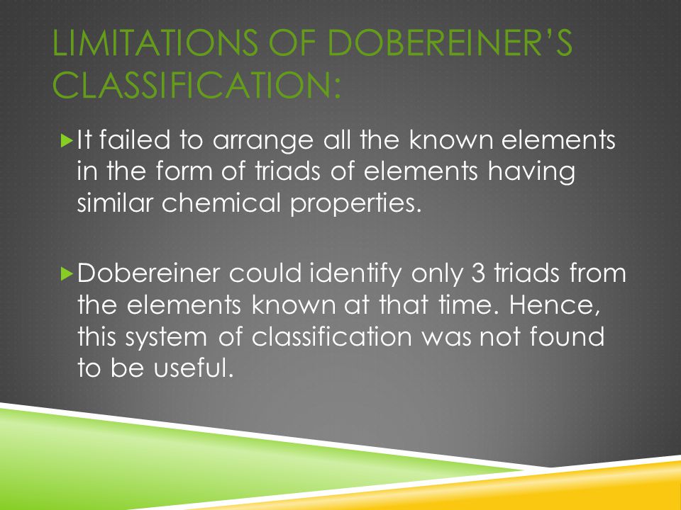 Limitations of Dobereiner’s Classification: