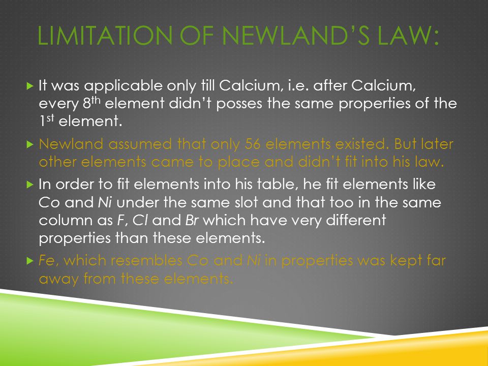 Limitation of Newland’s law: