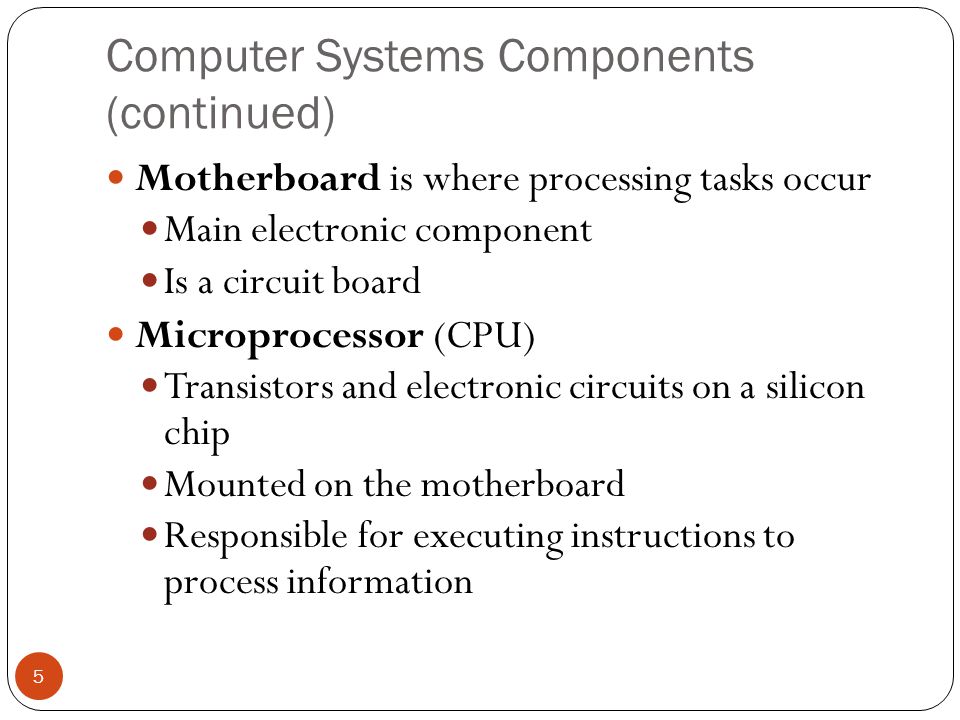 Computer Systems Components (continued)