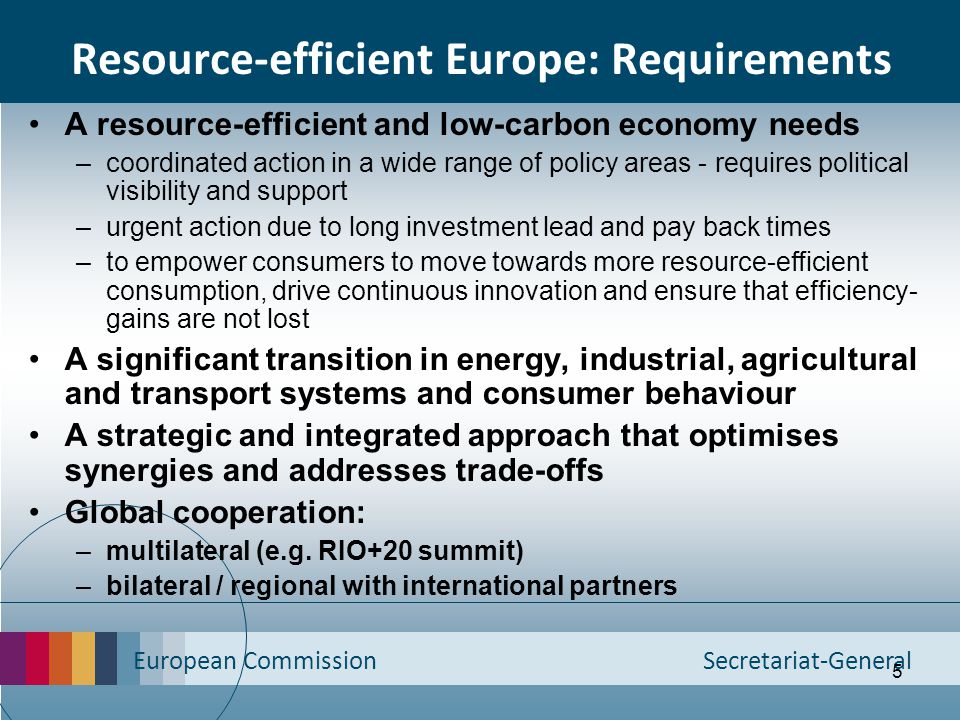 Resource-efficient Europe: Requirements