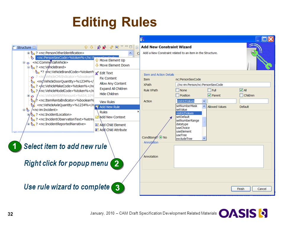 Editing Rules 1 Select item to add new rule Right click for popup menu