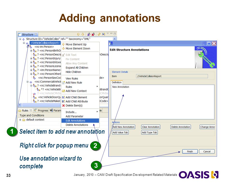 Adding annotations 1 Select item to add new annotation