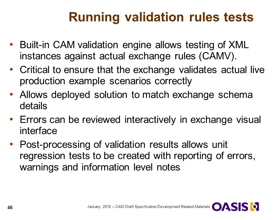 Running validation rules tests
