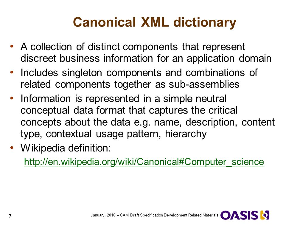 Canonical XML dictionary