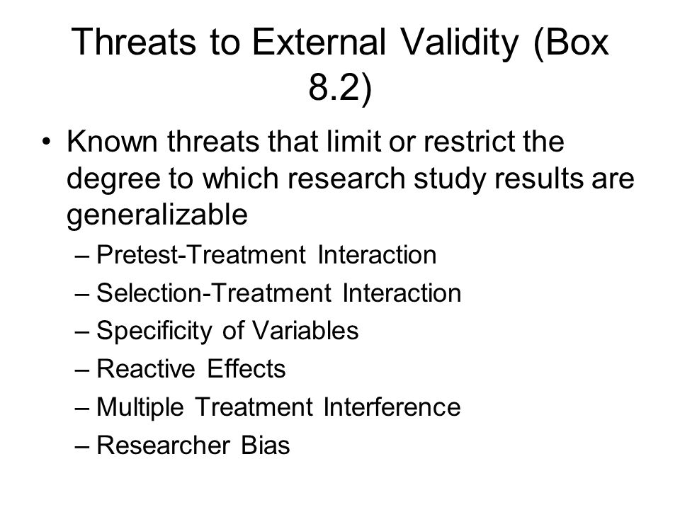 Threats to External Validity (Box 8.2)