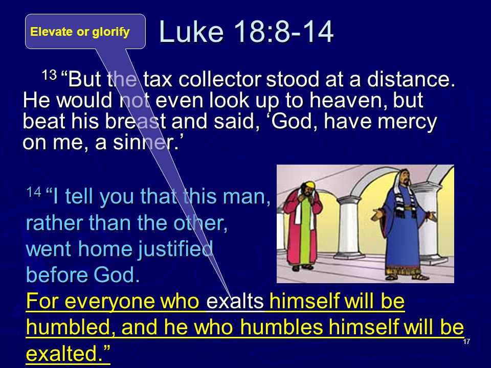 Luke 18:8-14 Elevate or glorify.