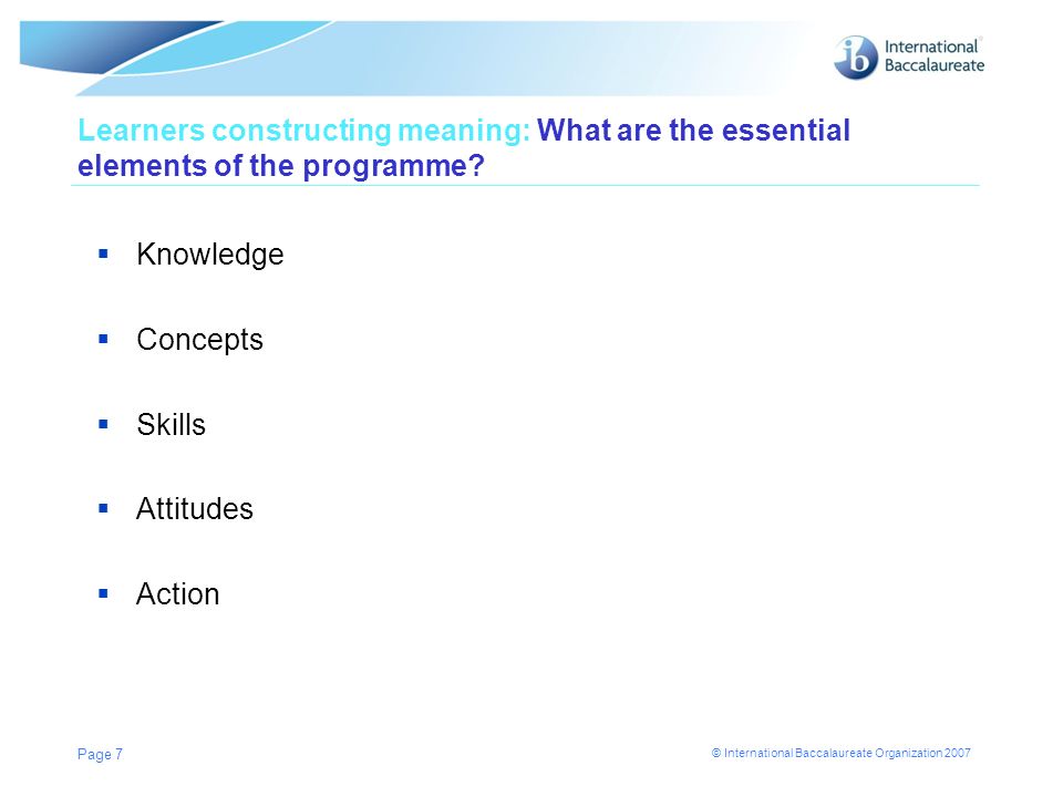 Learners constructing meaning: What are the essential elements of the programme