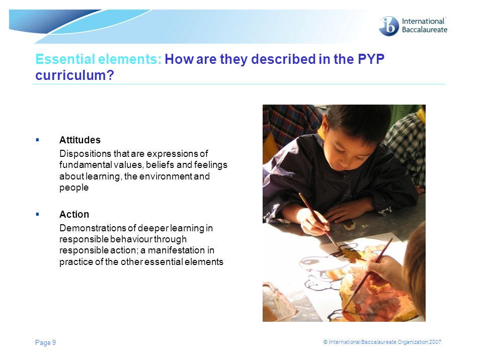 Essential elements: How are they described in the PYP curriculum