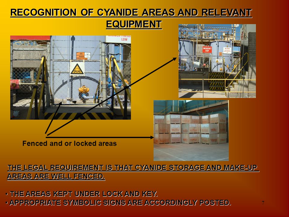 RECOGNITION OF CYANIDE AREAS AND RELEVANT EQUIPMENT