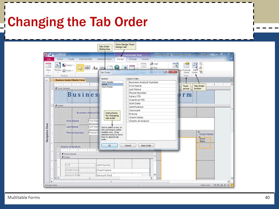 Changing the Tab Order Multitable Forms