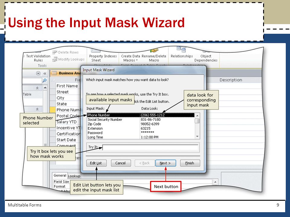 Using the Input Mask Wizard