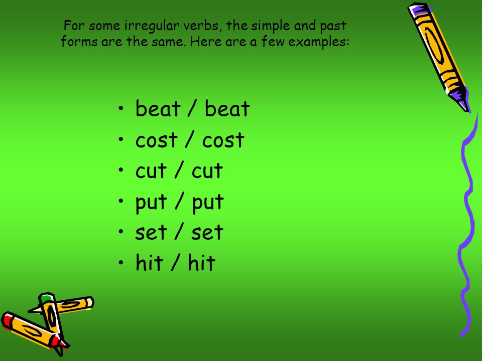 beat / beat cost / cost cut / cut put / put set / set hit / hit