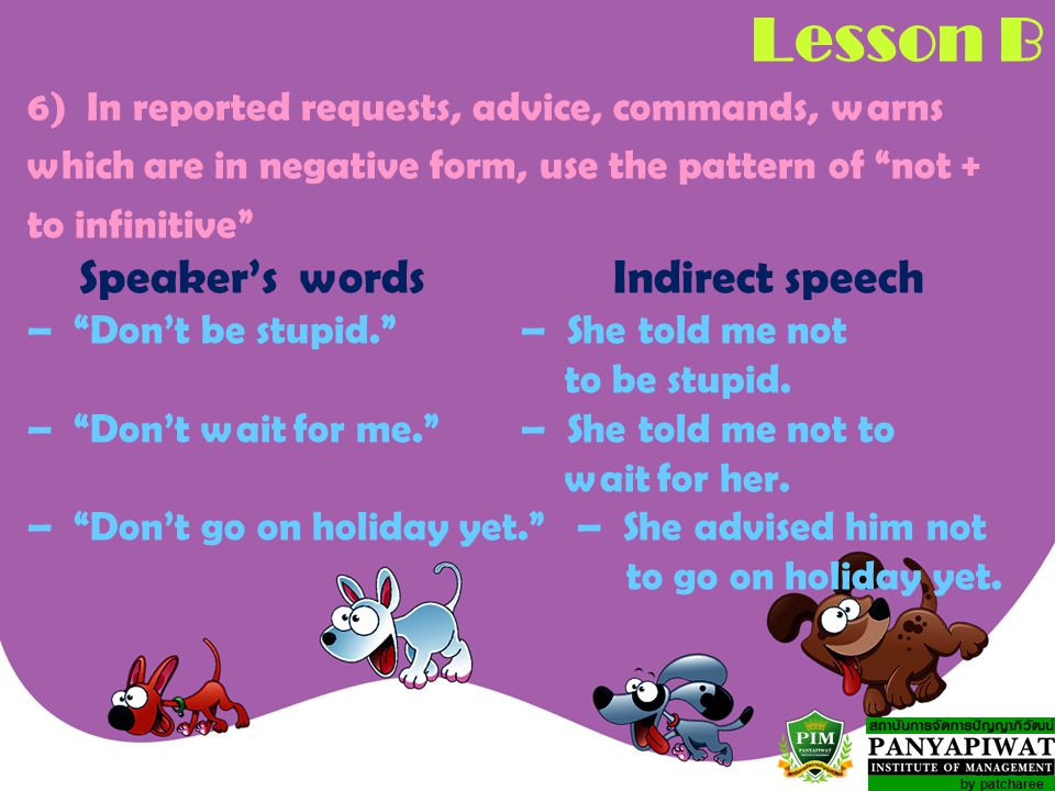 Lesson B Speaker’s words Indirect speech