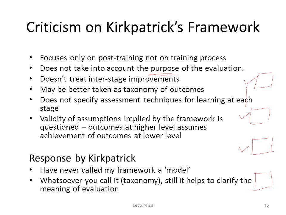 Criticism on Kirkpatrick’s Framework