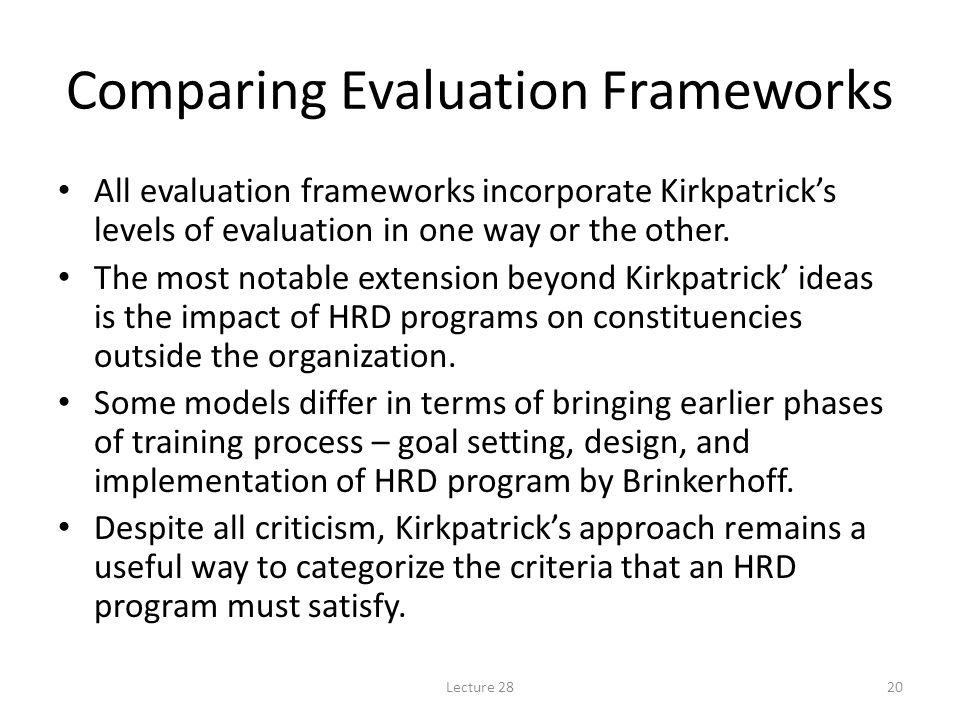 Comparing Evaluation Frameworks
