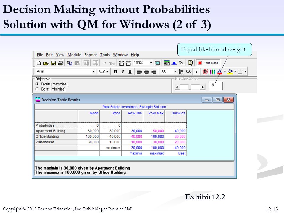 how to use excel qm for maximax decisions