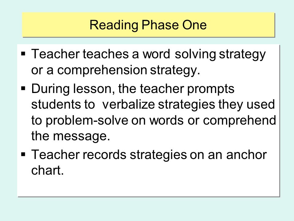 Teacher teaches a word solving strategy or a comprehension strategy.