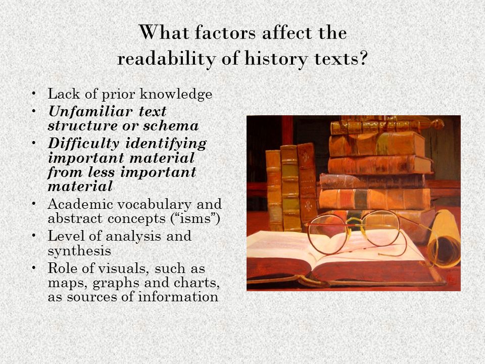 What factors affect the readability of history texts