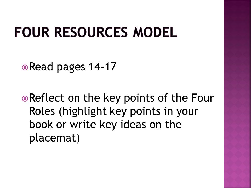 Four Resources Model Read pages 14-17