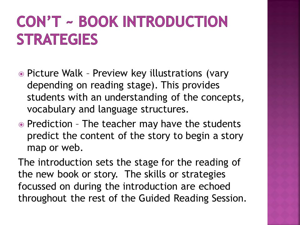 Con’t ~ Book Introduction Strategies