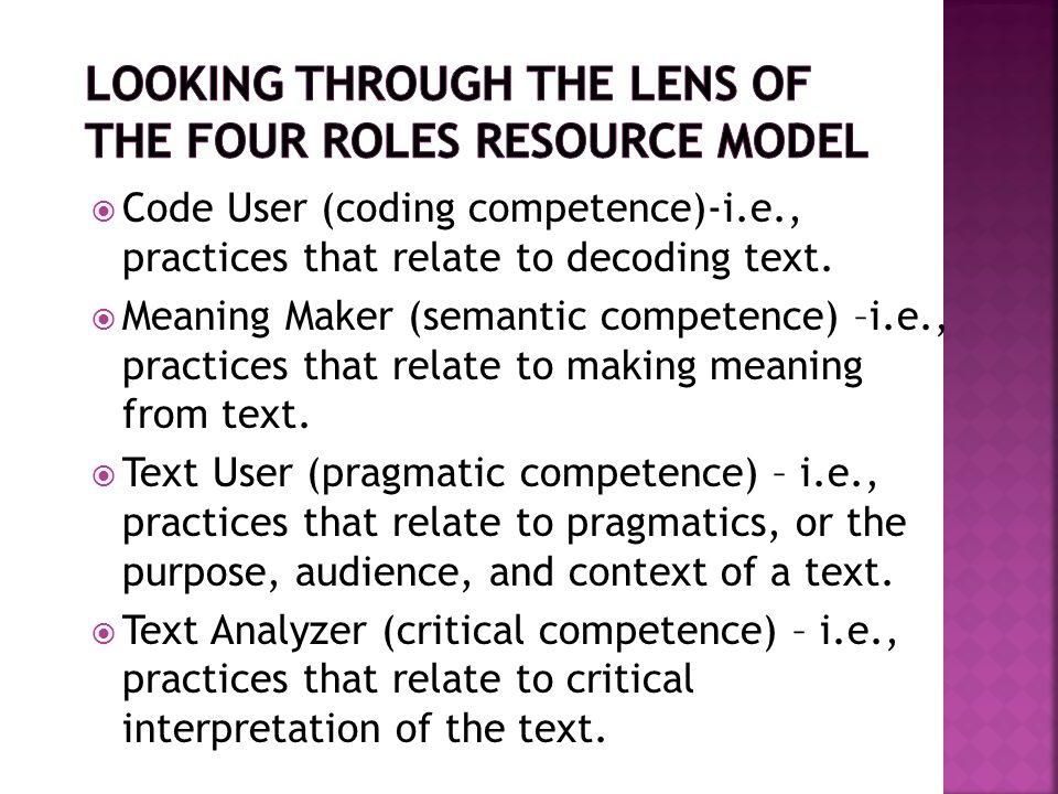 Looking Through the Lens of The Four Roles Resource Model