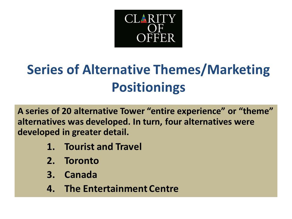 Series of Alternative Themes/Marketing Positionings