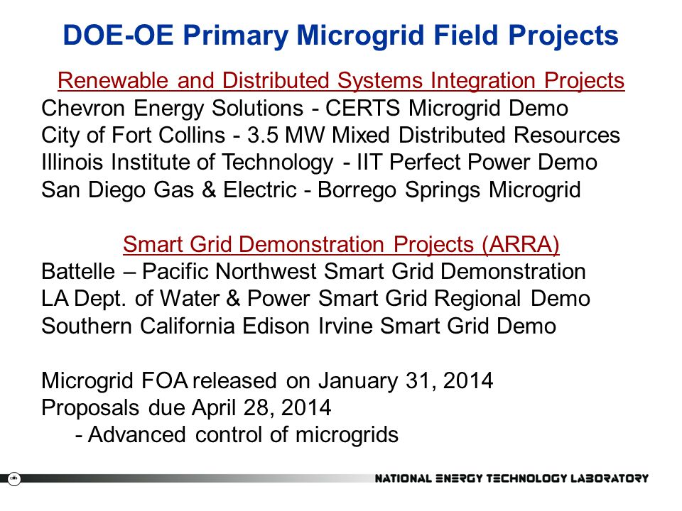 DOE-OE Primary Microgrid Field Projects