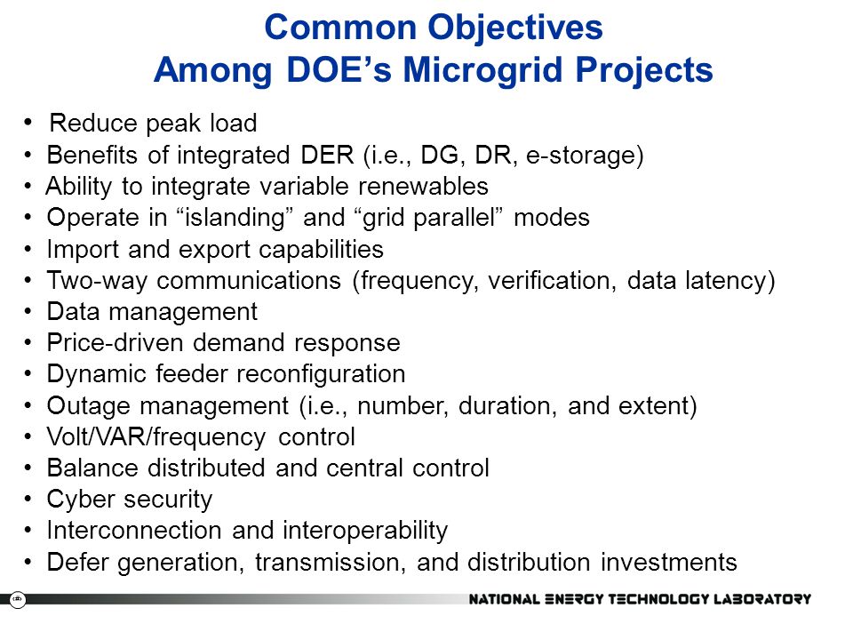 Common Objectives Among DOE’s Microgrid Projects