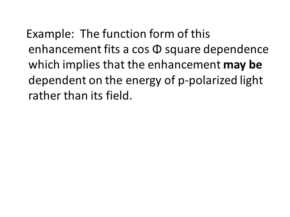 Example: The function form of this enhancement fits a cos Φ square dependence which implies that the enhancement may be dependent on the energy of p-polarized light rather than its field.