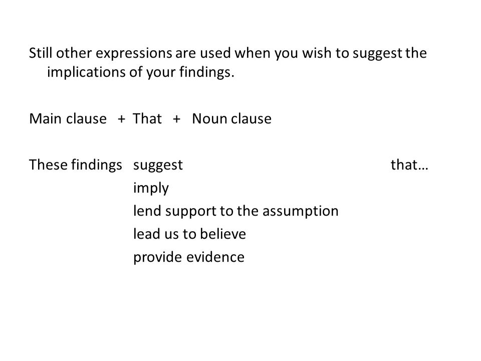 Still other expressions are used when you wish to suggest the implications of your findings.