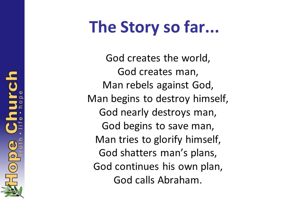 The Story so far... God creates the world, God creates man,