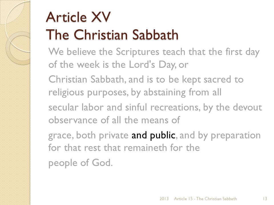 Article XV The Christian Sabbath