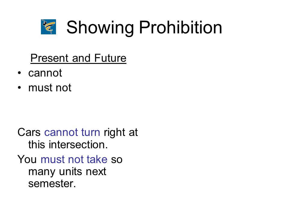 Showing Prohibition Present and Future cannot must not