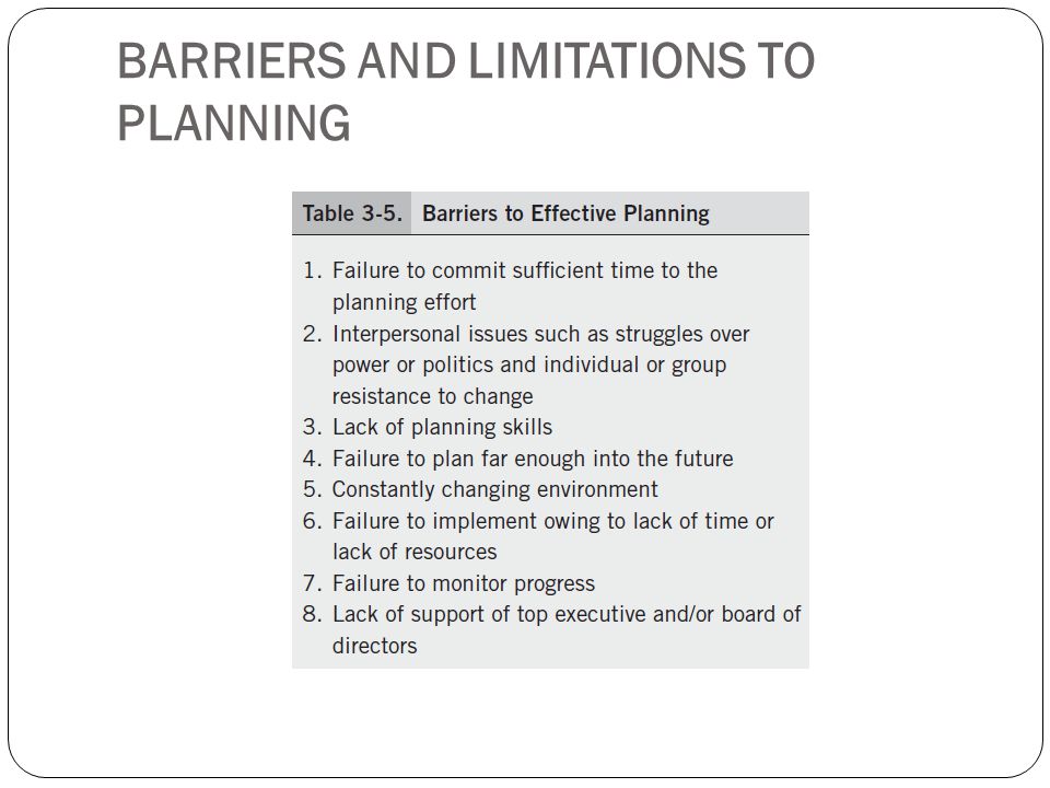 BARRIERS AND LIMITATIONS TO PLANNING