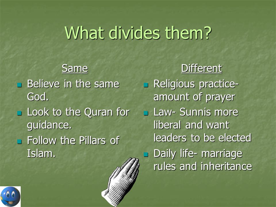What divides them Same Believe in the same God.