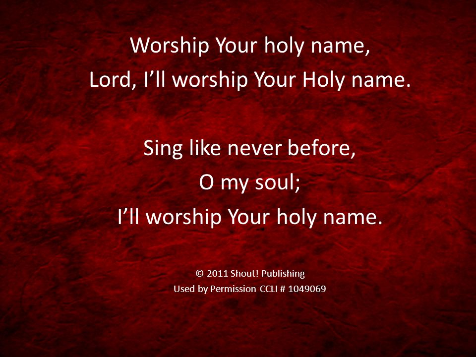 Lord, I’ll worship Your Holy name. Sing like never before, O my soul;