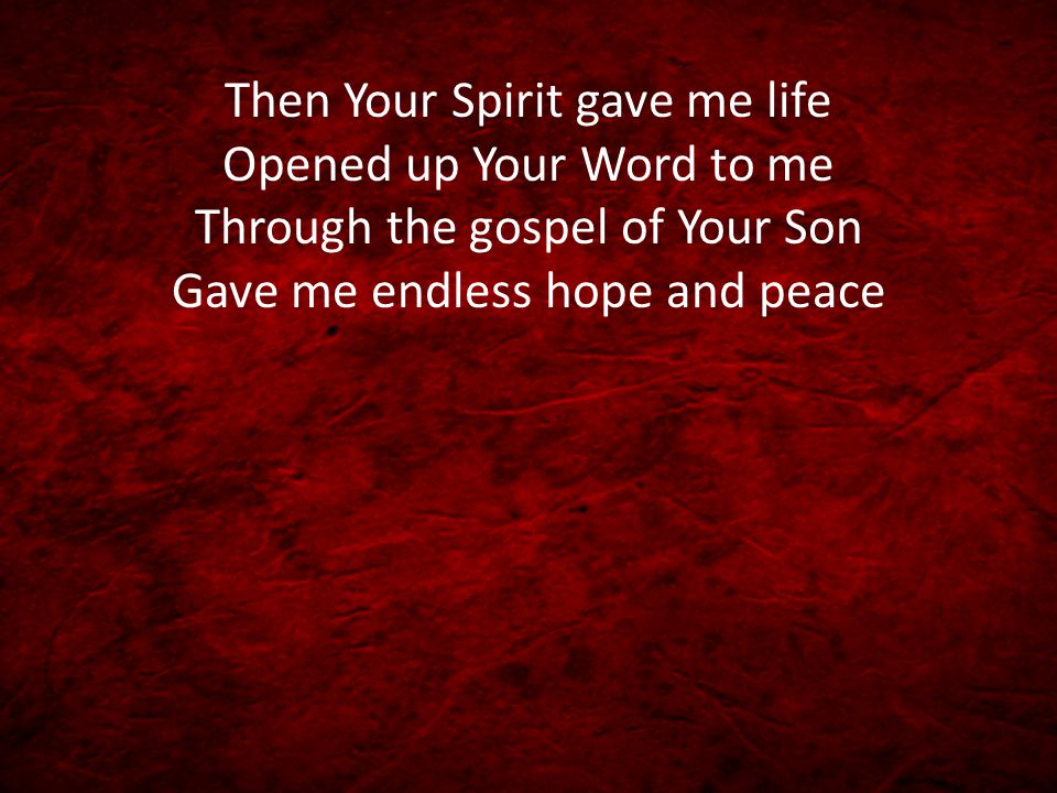 Then Your Spirit gave me life Opened up Your Word to me Through the gospel of Your Son Gave me endless hope and peace