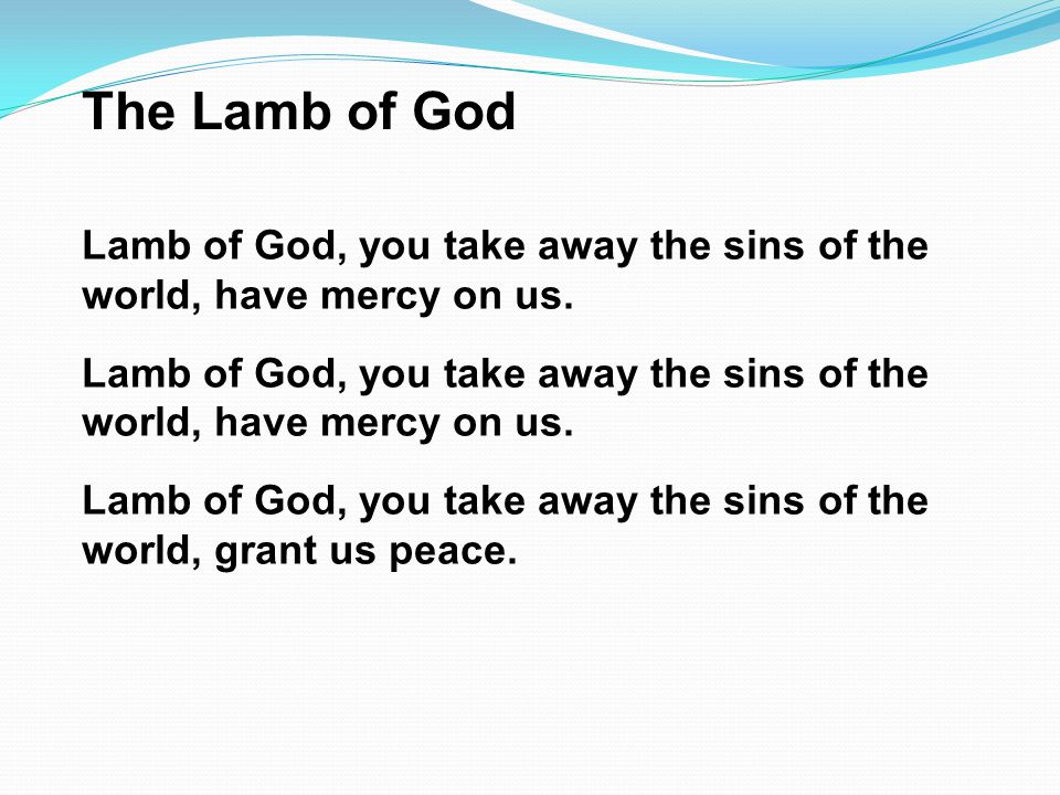 The Lamb of God Lamb of God, you take away the sins of the world, have mercy on us.