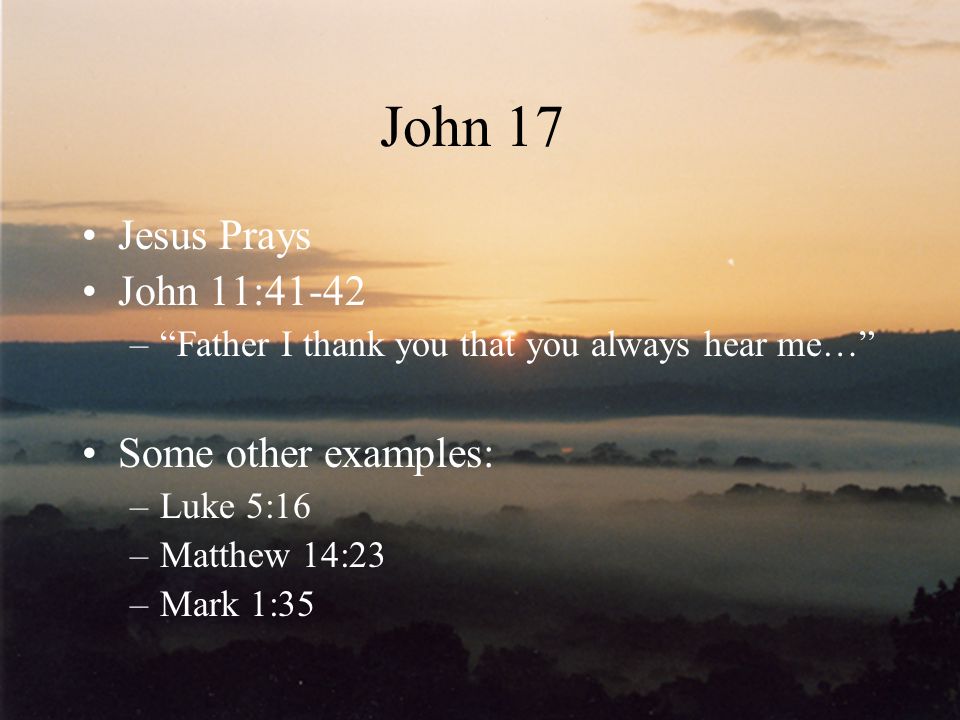 John 17 Jesus Prays John 11:41-42 Some other examples: