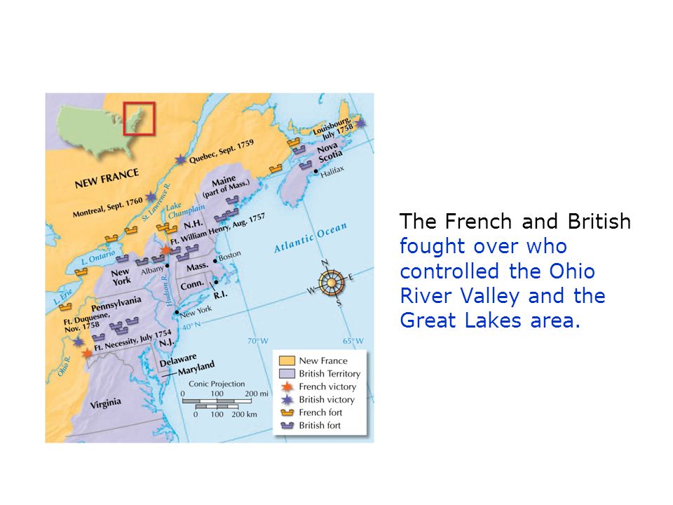 The French and British fought over who controlled the Ohio River Valley and the Great Lakes area.