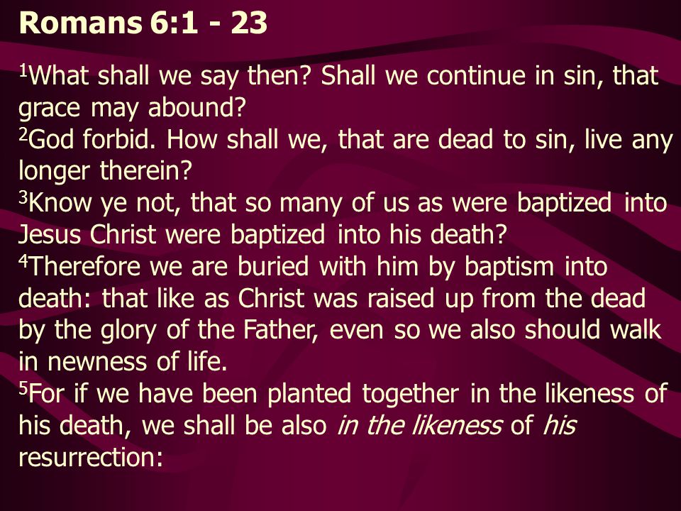 Romans 6: What shall we say then Shall we continue in sin, that grace may abound