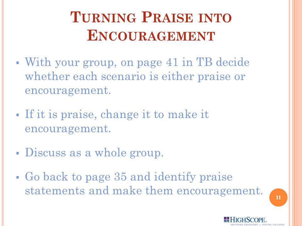 Praise Versus Encouragement Chart