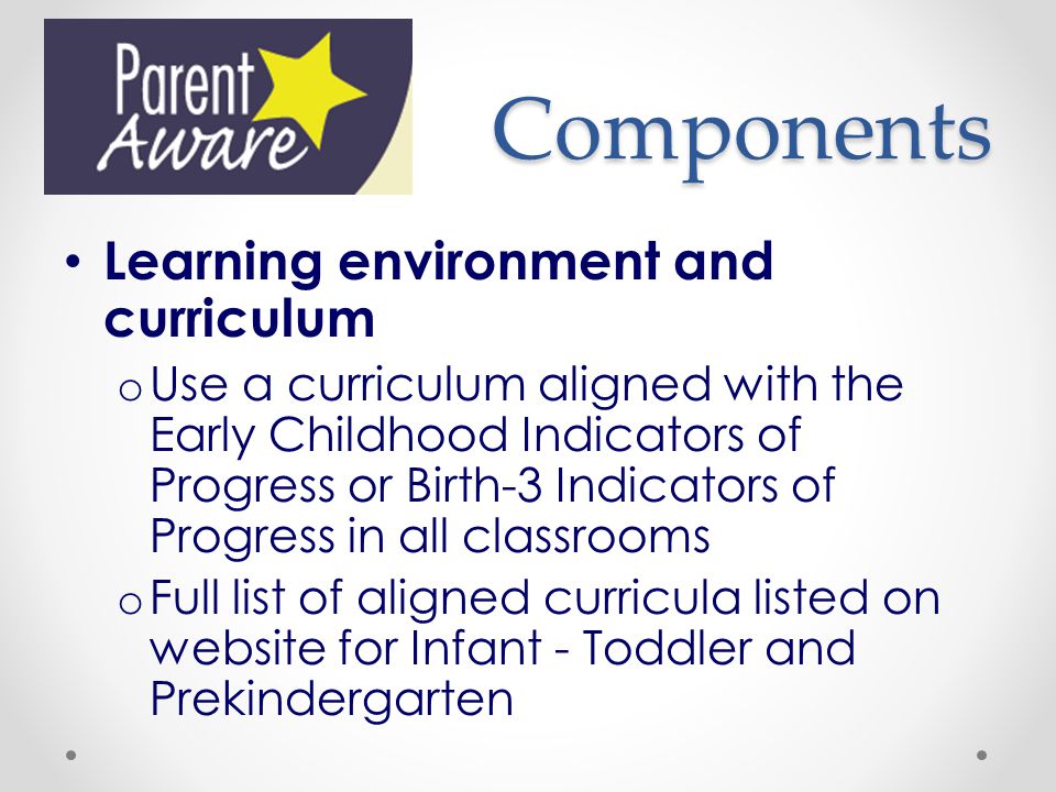 Components Learning environment and curriculum