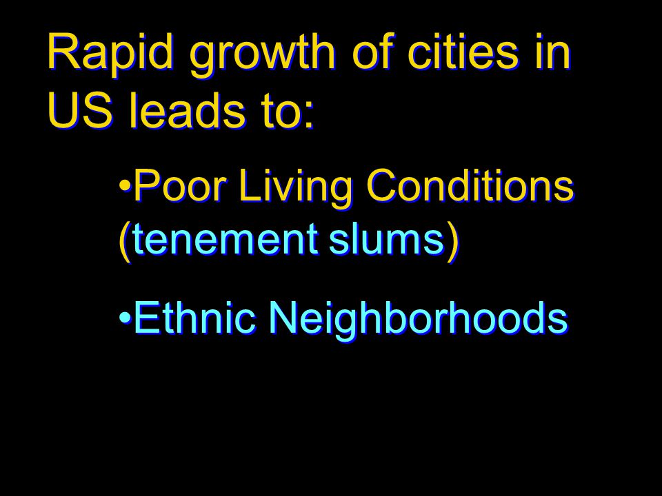 Rapid growth of cities in US leads to: