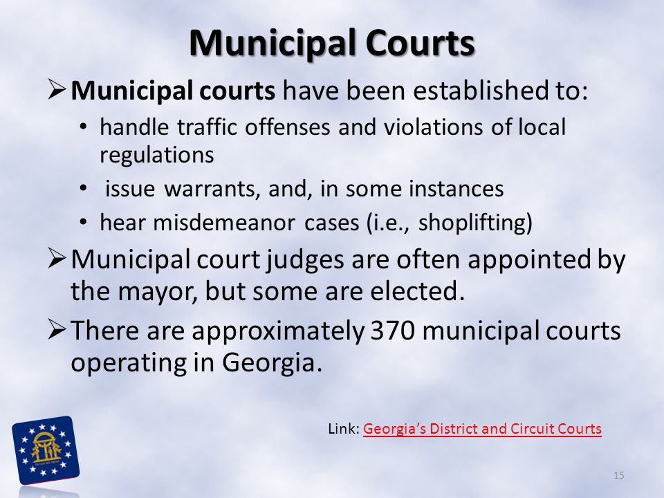 Municipal Courts Municipal courts have been established to: