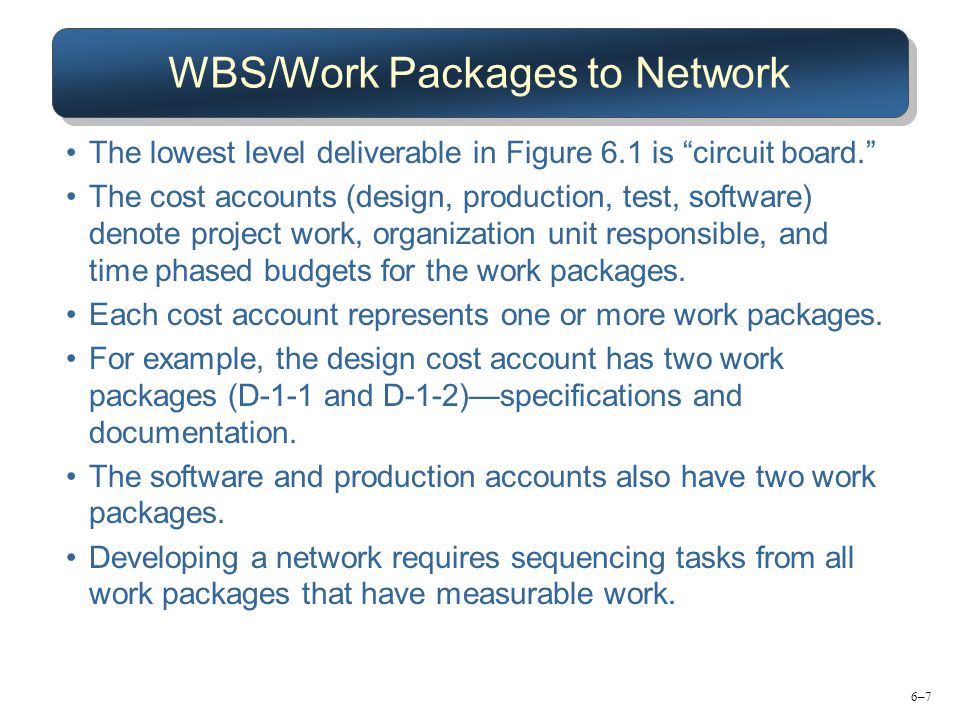 WBS/Work Packages to Network
