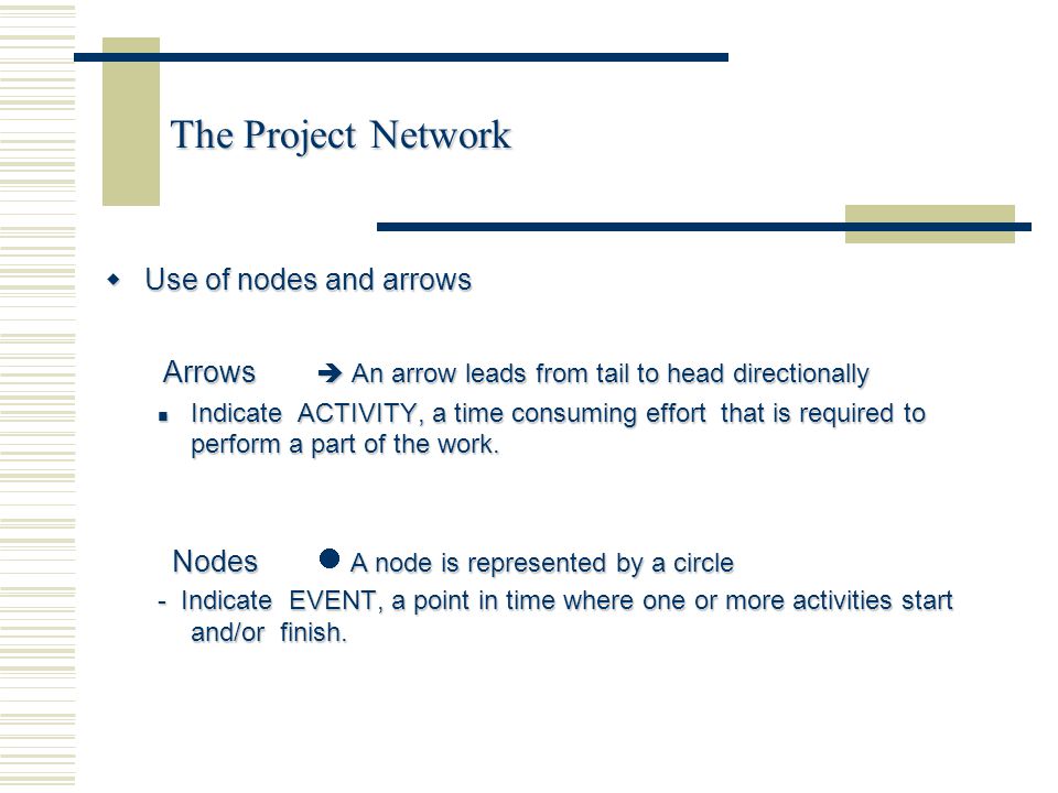 The Project Network Use of nodes and arrows