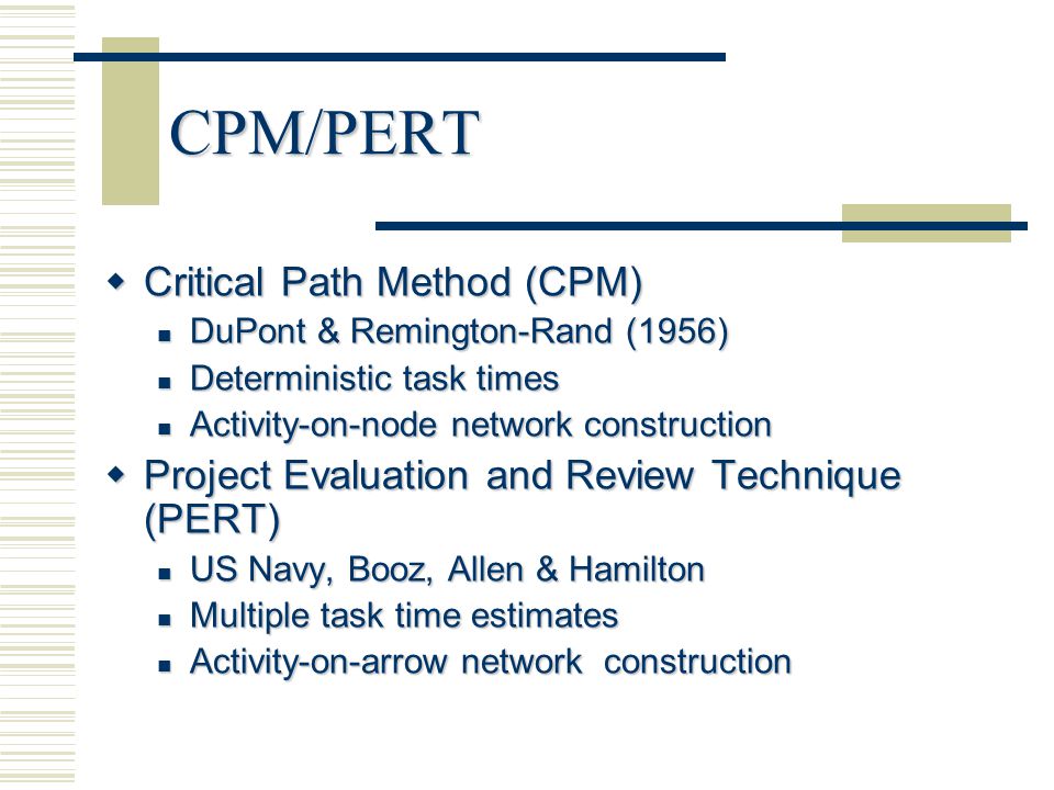 CPM/PERT Critical Path Method (CPM)